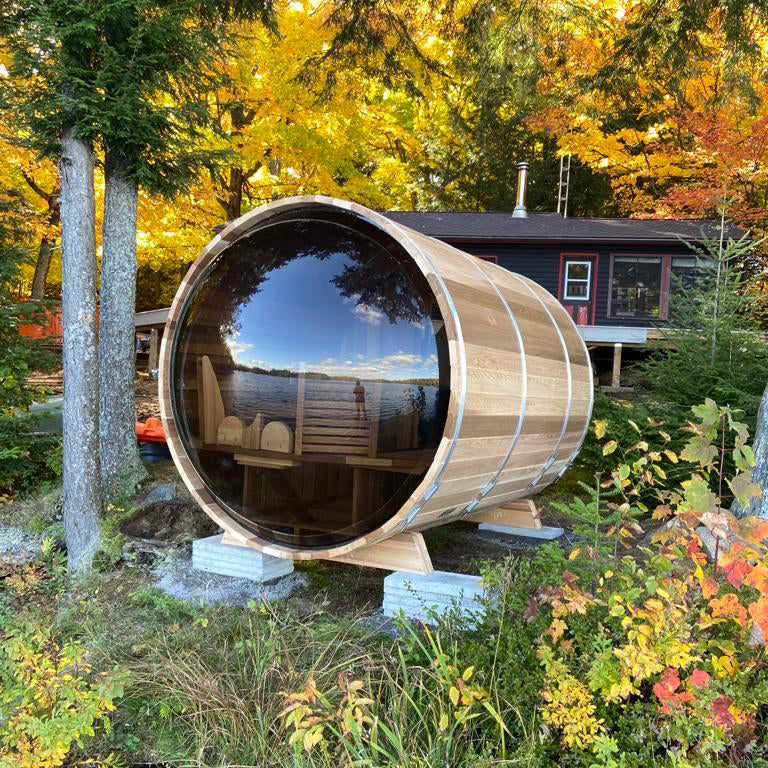 7' × 8' Oversized Panoramic View Barrel sauna, for 6-8 people