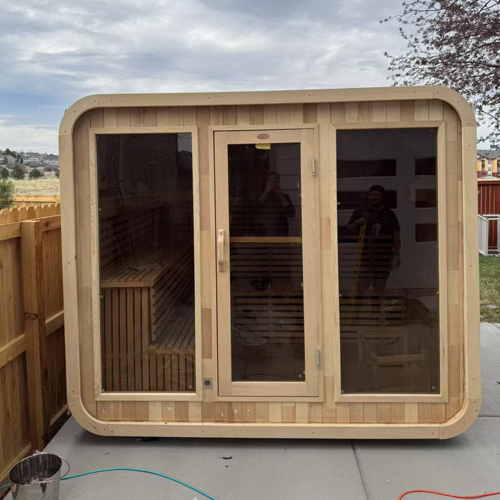 Smartmak® 6 People Wood Outdoor Square Sauna Room - Square 2