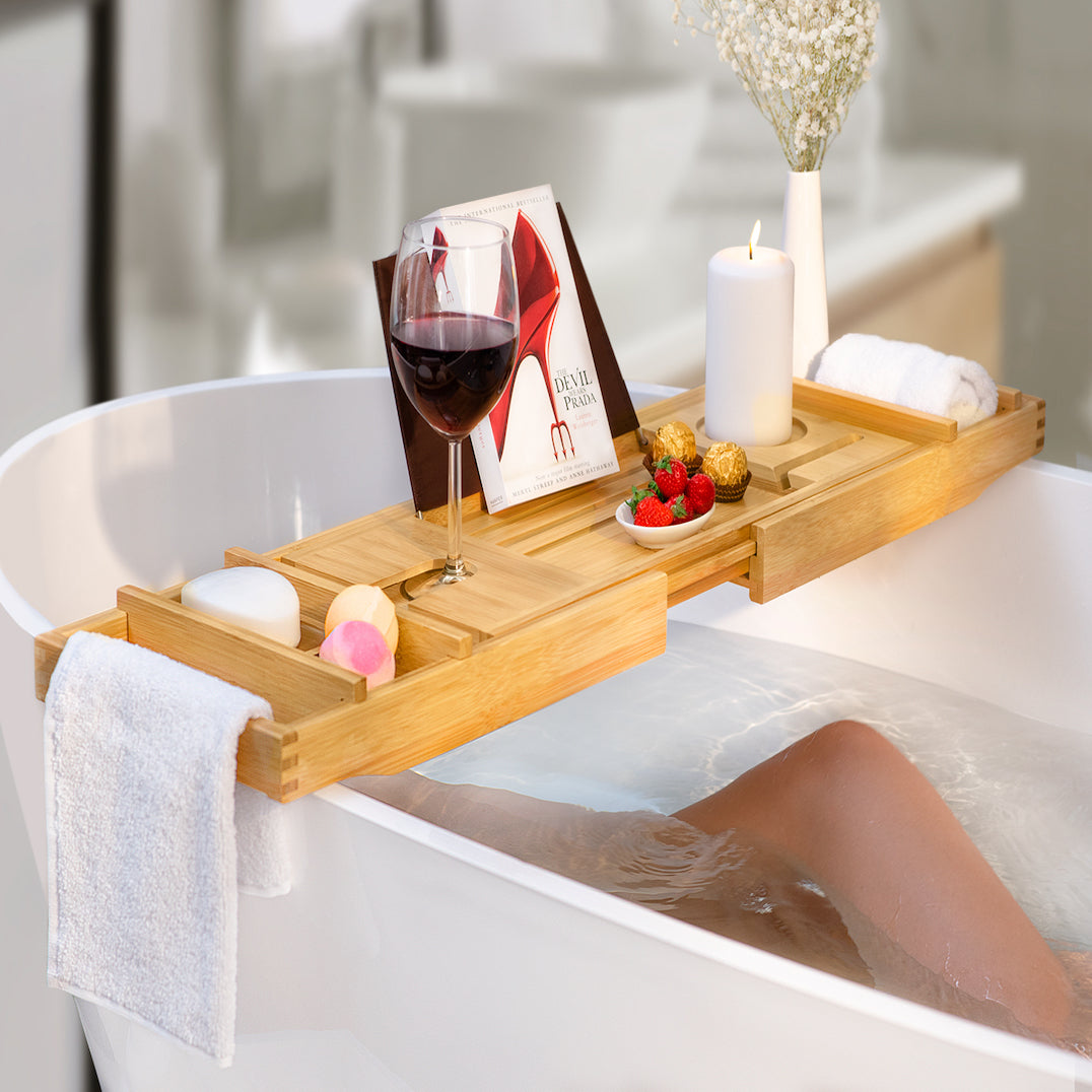 Smartmak Natural Bamboo Bathtub Caddy