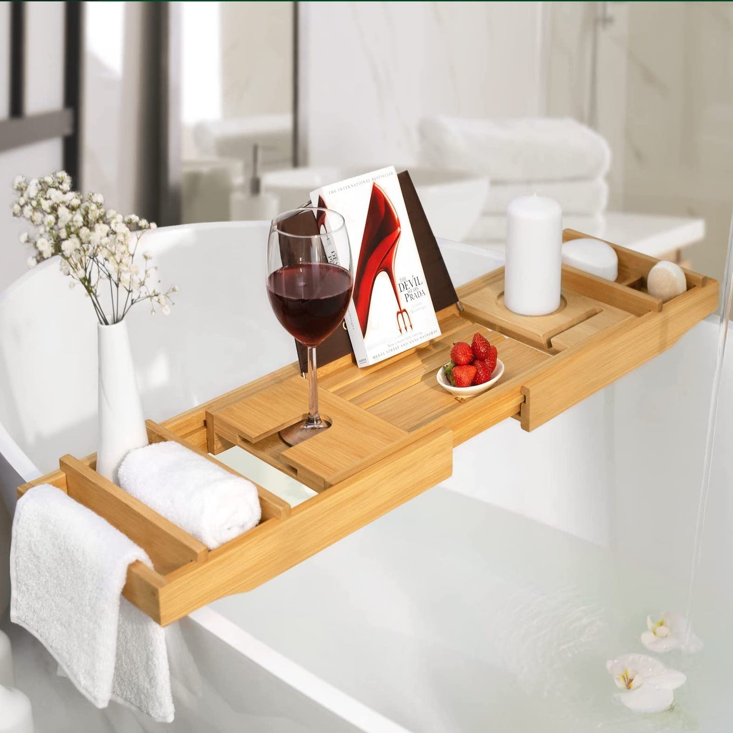 Smartmak Natural Bamboo Bathtub Caddy