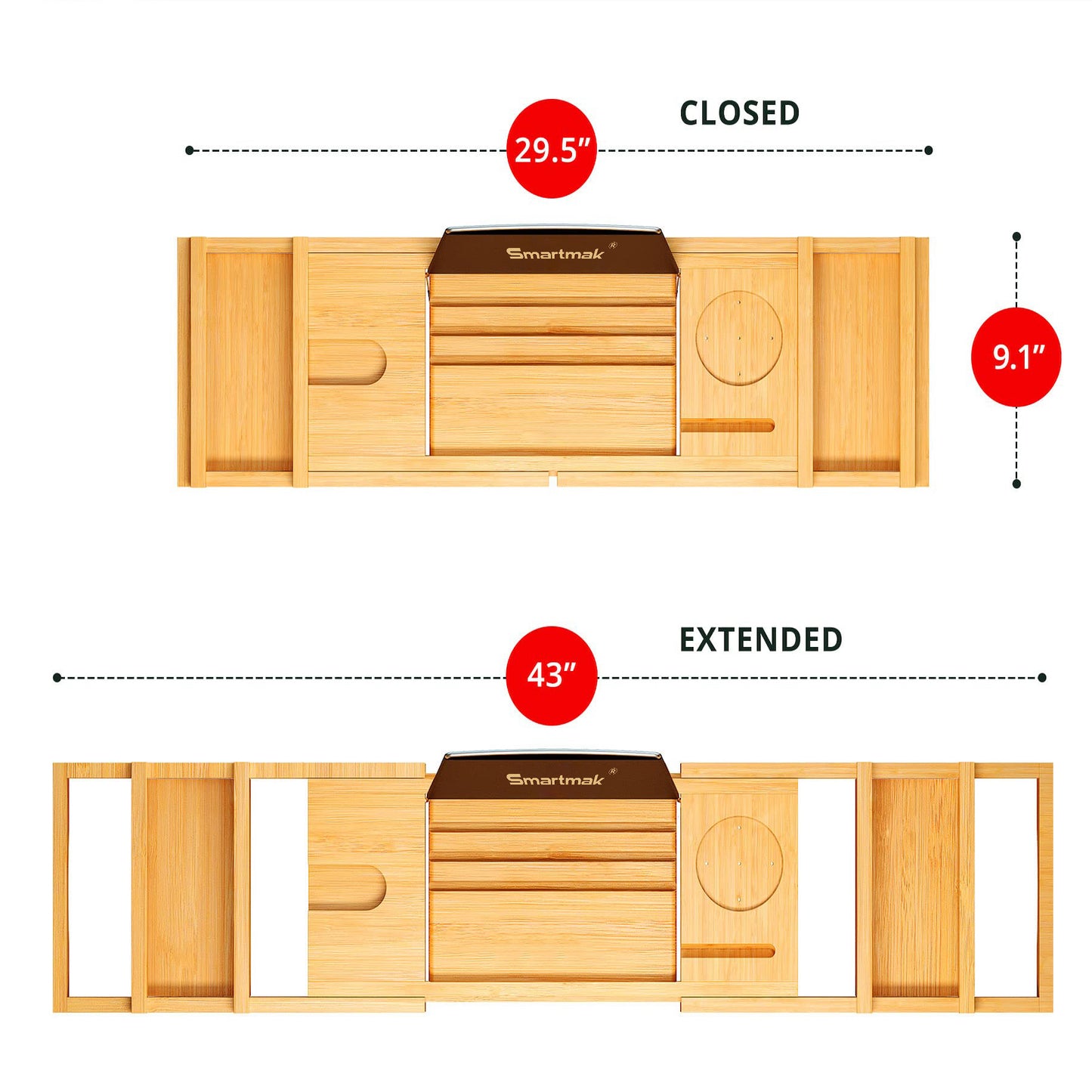 Smartmak Natural Bamboo Bathtub Caddy