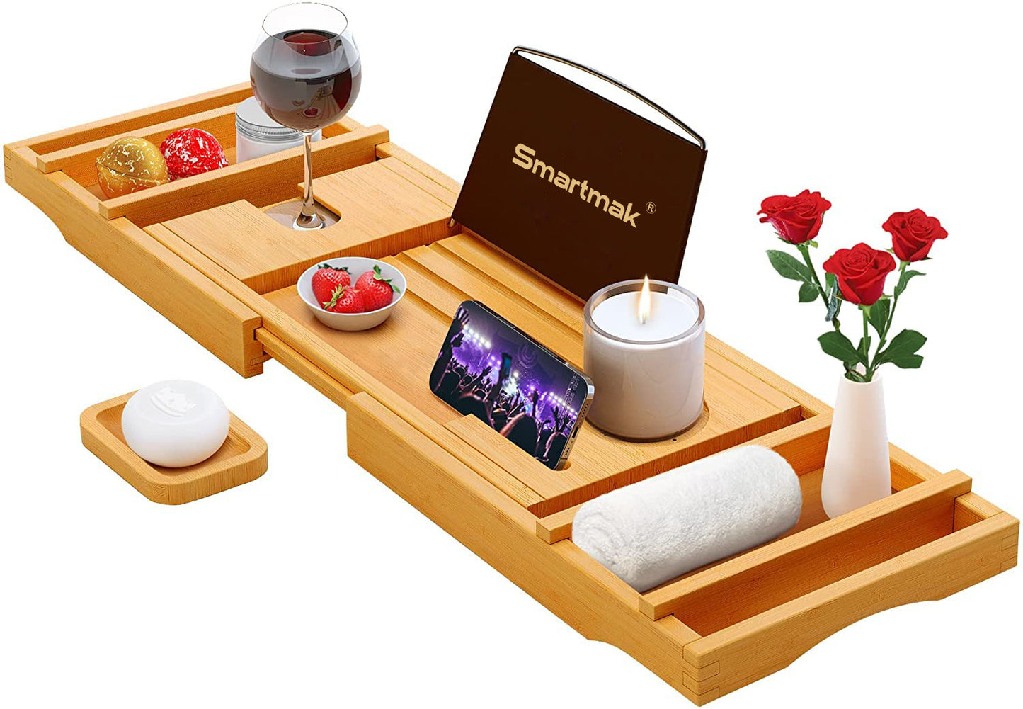 Smartmak Natural Bamboo Bathtub Caddy