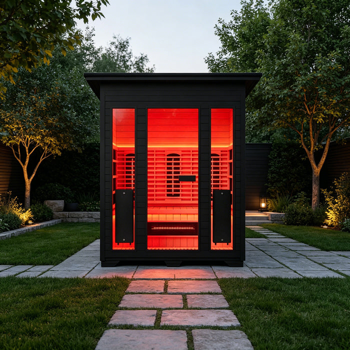 Smartmak 2-3 Person Outdoor Full-spectrum Infrared Sauna with Red Light Therapy - Black 1