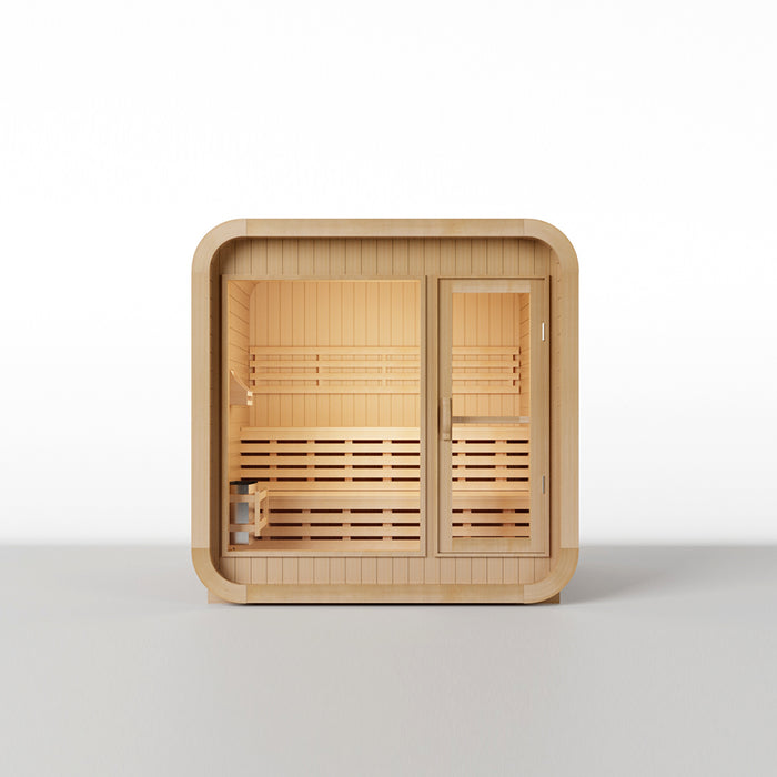 (New Style) Smartmak 2-4 Person Outdoor Square Traditional Steam Sauna with Panoramic Glass Windows - Square 1