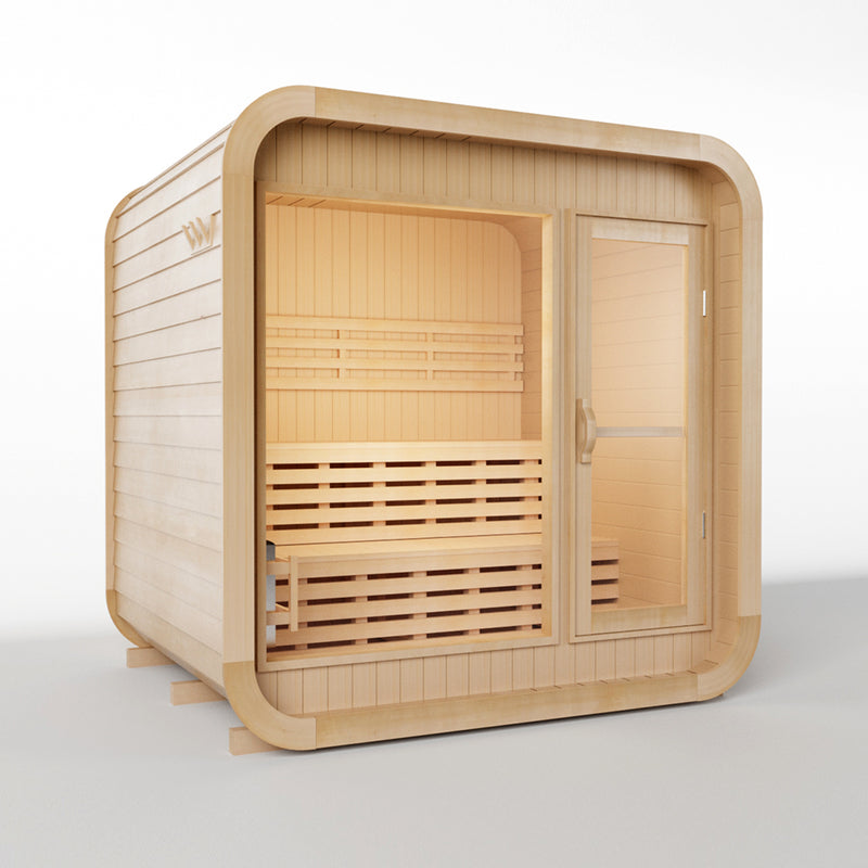 Smartmak 2-4 Person Outdoor Square Traditional Steam Sauna with Panoramic Glass Windows - Square 1