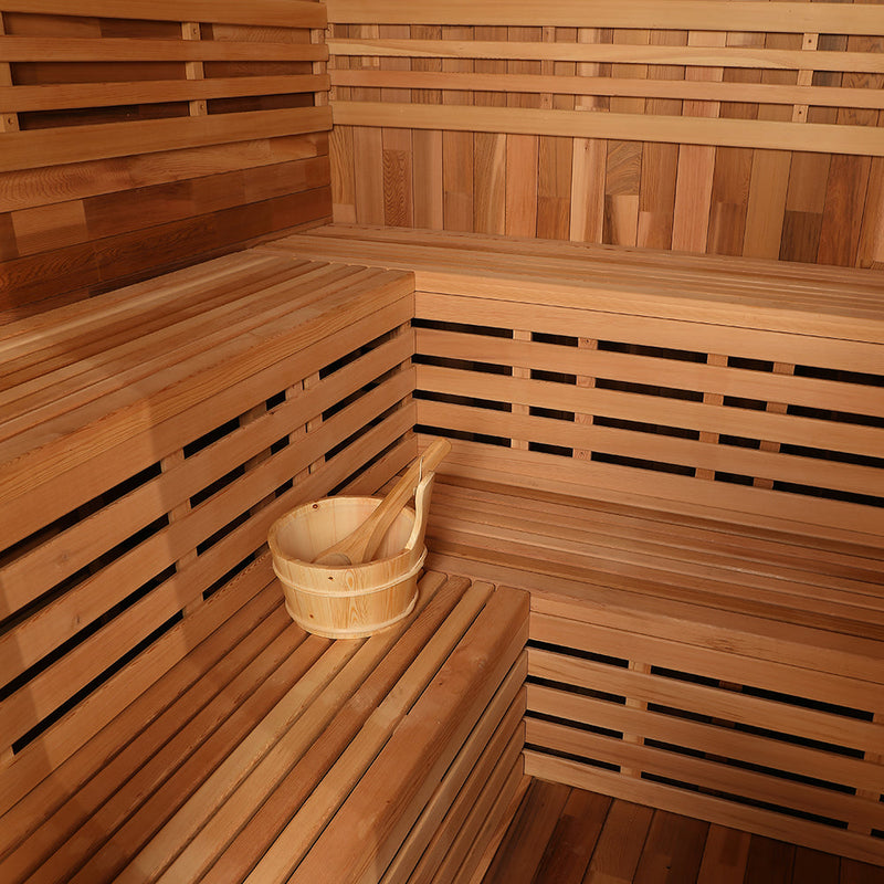 Smartmak 6-8 Person Outdoor Traditional Sauna with Panoramic Glass and Integrated Lounge/Changing Area - Square 3