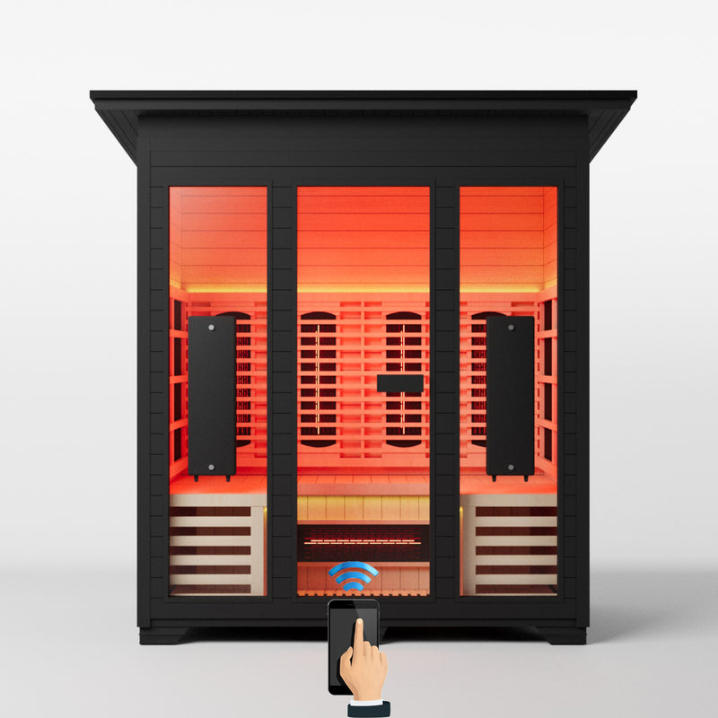 Smartmak 3-4 Person Outdoor Full-spectrum Infrared Sauna with Red Light Therapy - Black 2