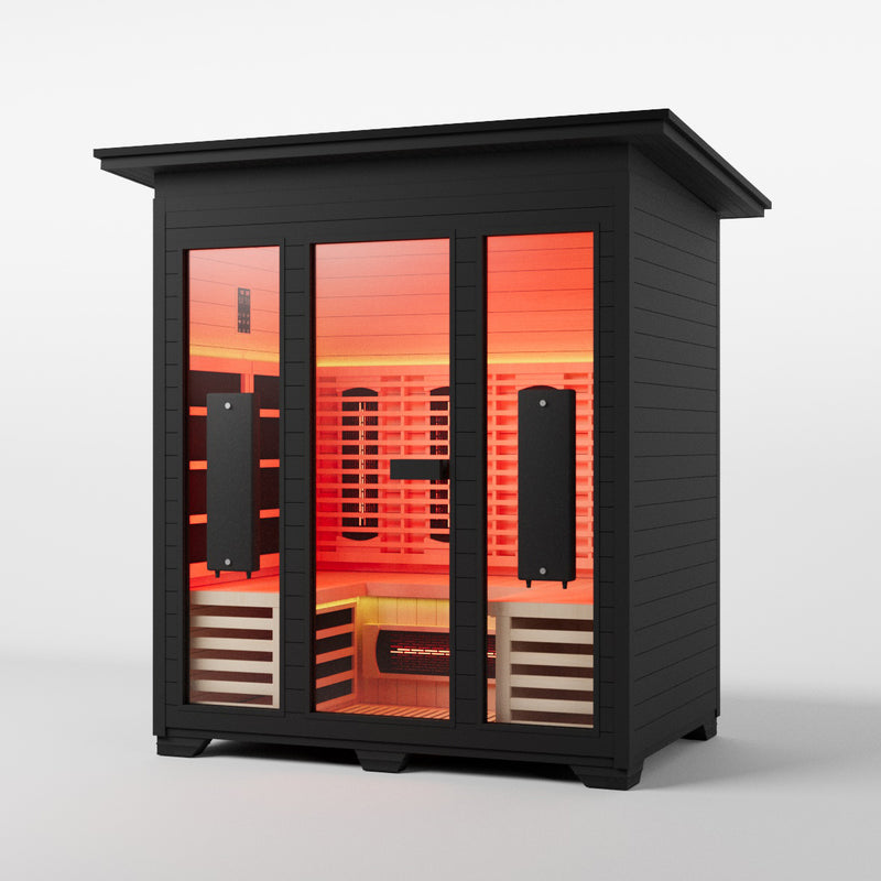Smartmak 3-4 Person Outdoor Full-spectrum Infrared Sauna with Red Light Therapy - Black 2