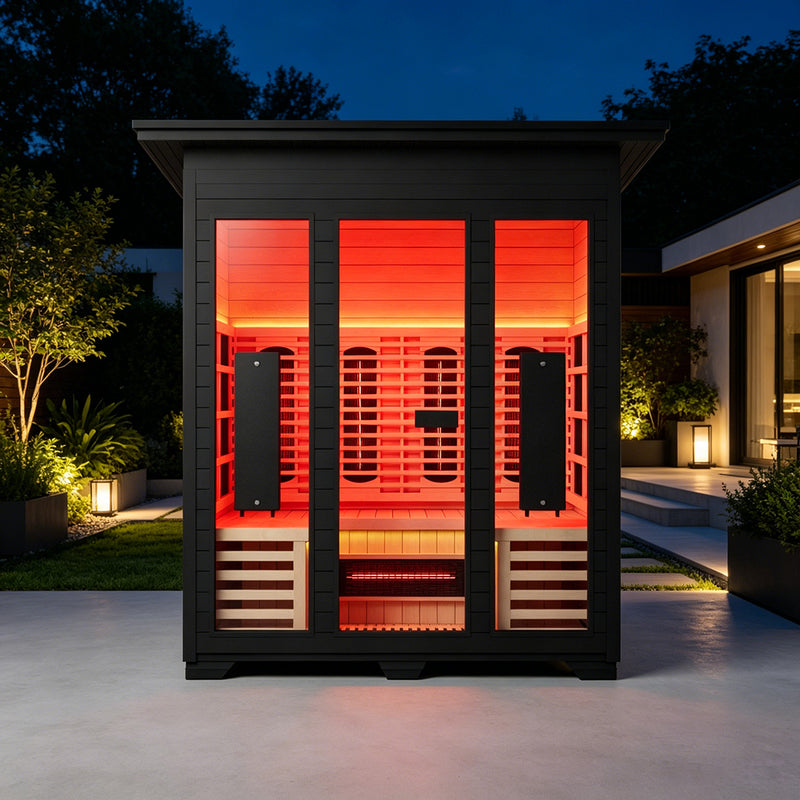 Smartmak 3-4 Person Outdoor Full-spectrum Infrared Sauna with Red Light Therapy - Black 2