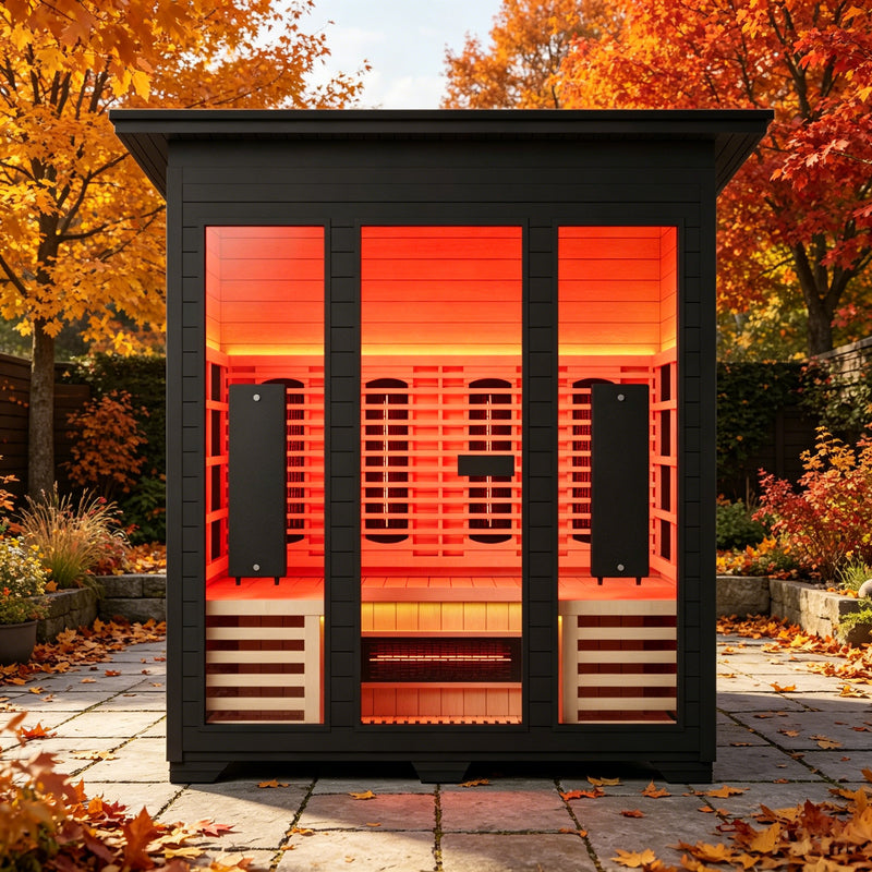 Smartmak 3-4 Person Outdoor Full-spectrum Infrared Sauna with Red Light Therapy - Black 2