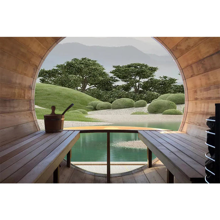 Smartmak® Outdoor Steam Sauna Barrel Sauna With Panoramic View Window - Barrel 6