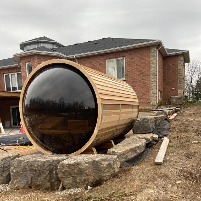 7' × 8' Oversized Panoramic View Barrel sauna, for 6-8 people