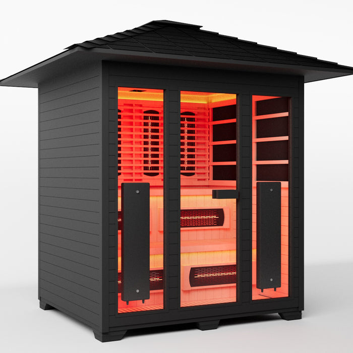 Smartmak 4-6 Person Outdoor Full-spectrum Infrared Sauna with Red Light Therapy - Black 3