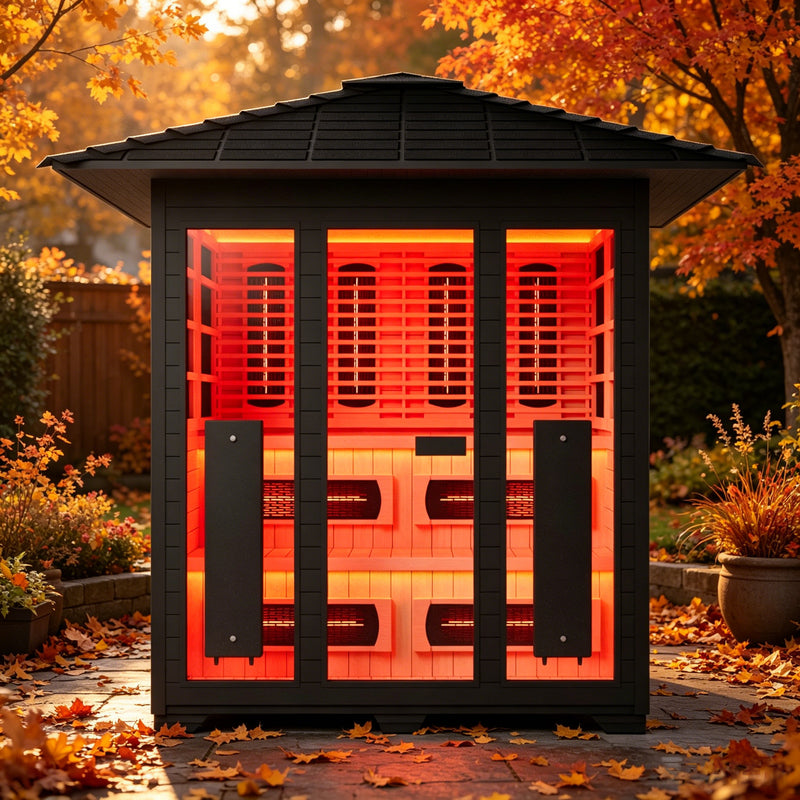 Smartmak 4-6 Person Outdoor Full-spectrum Infrared Sauna with Red Light Therapy - Black 3
