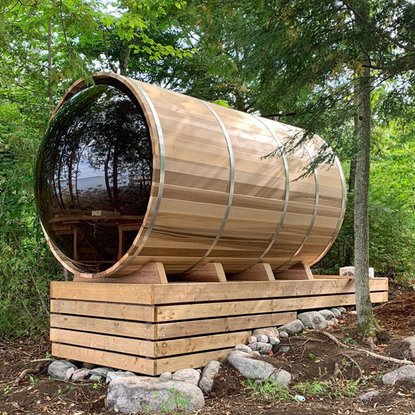 Smartmak® 7' × 8' Oversized Panoramic View Barrel sauna, for 6-8 people Nature 2  (Including Shipping and Installation)