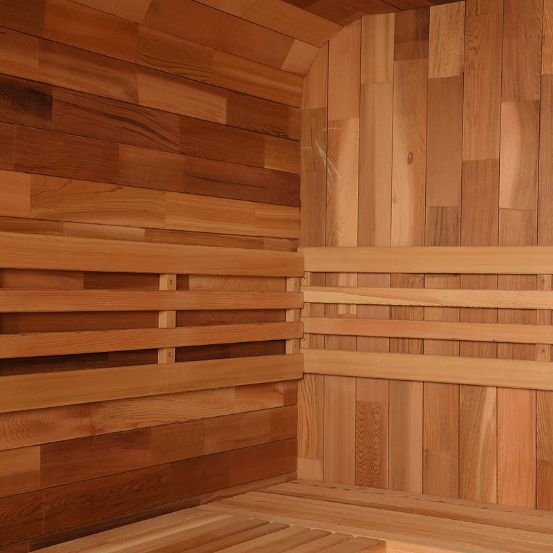 Smartmak 6-8 Person Outdoor Traditional Sauna with Panoramic Glass and Integrated Lounge/Changing Area - Square 3