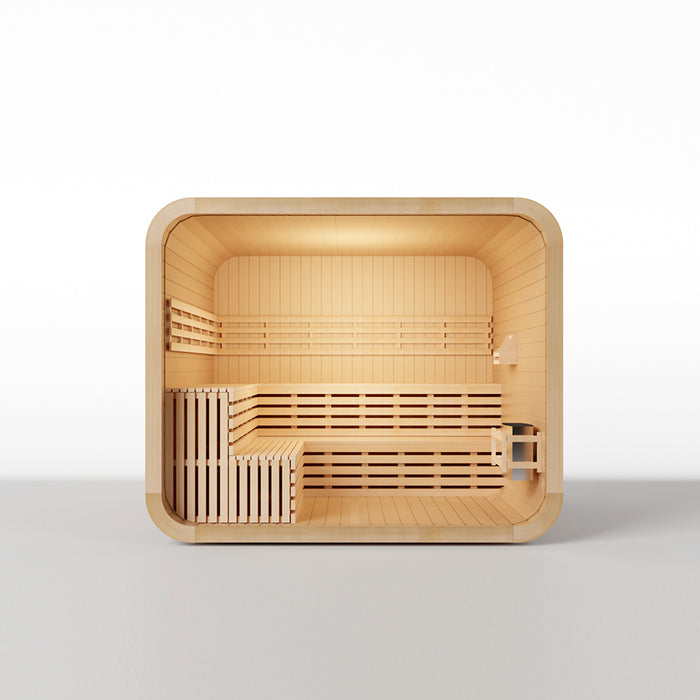 (New Style) Smartmak 6-8 Person Outdoor Square Steam Sauna Featuring a Panoramic Glass Wall - Square 2