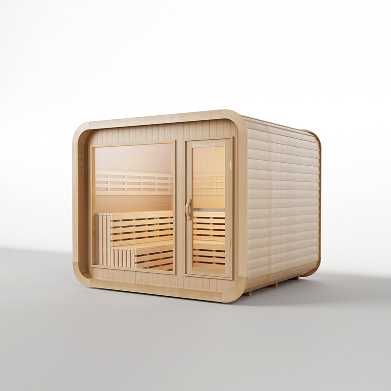 Smartmak 6-8 Person Outdoor Square Steam Sauna Featuring a Panoramic Glass Wall - Square 2