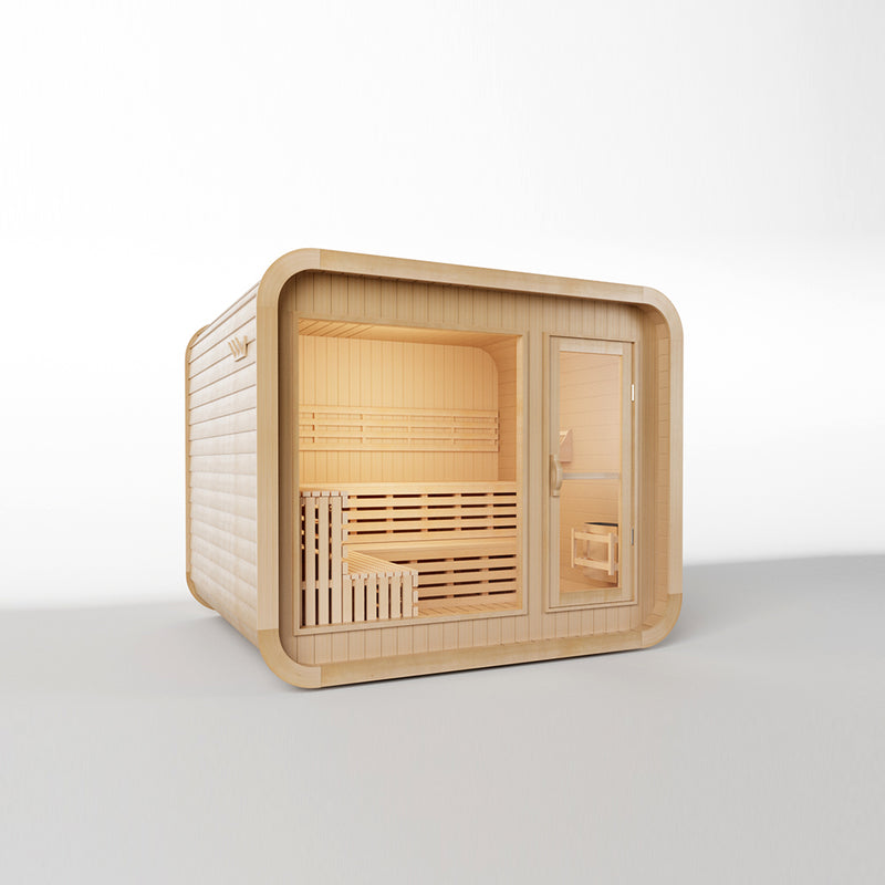 Smartmak 6-8 Person Outdoor Square Steam Sauna Featuring a Panoramic Glass Wall - Square 2