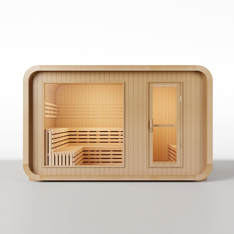 Smartmak 6-8 Person Outdoor Traditional Sauna with Panoramic Glass and Integrated Lounge/Changing Area - Square 3