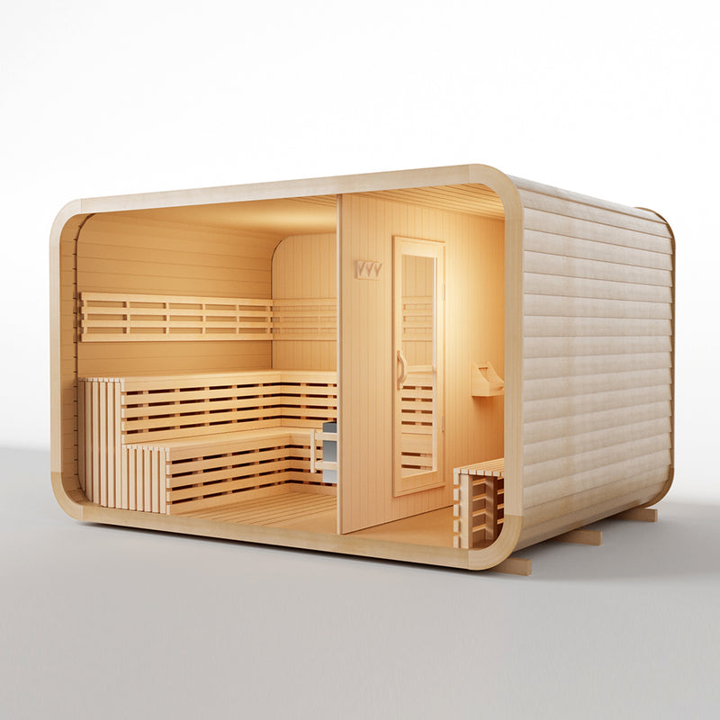 Smartmak 6-8 Person Outdoor Traditional Sauna with Panoramic Glass and Integrated Lounge/Changing Area - Square 3