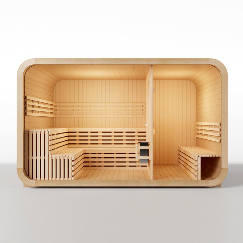 Smartmak 6-8 Person Outdoor Traditional Sauna with Panoramic Glass and Integrated Lounge/Changing Area - Square 3