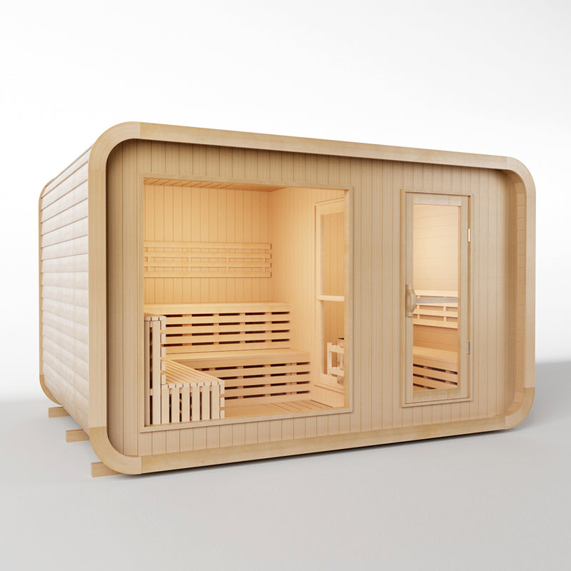 Smartmak 6-8 Person Outdoor Traditional Sauna with Panoramic Glass and Integrated Lounge/Changing Area - Square 3