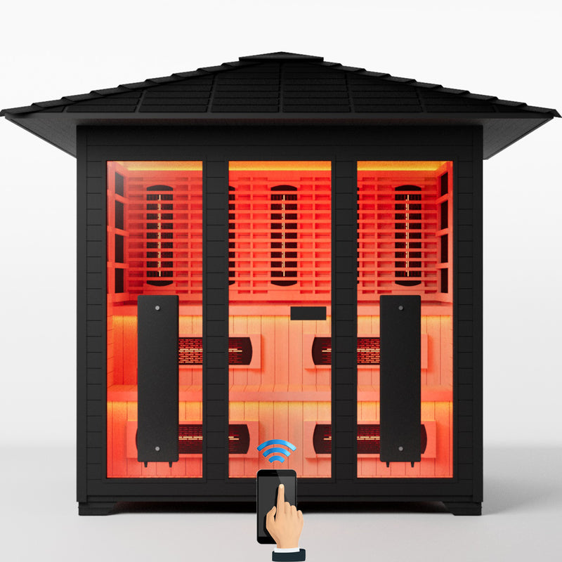 Smartmak 6-8 Person Outdoor Full-spectrum Infrared Sauna with Red Light Therapy - Black 4