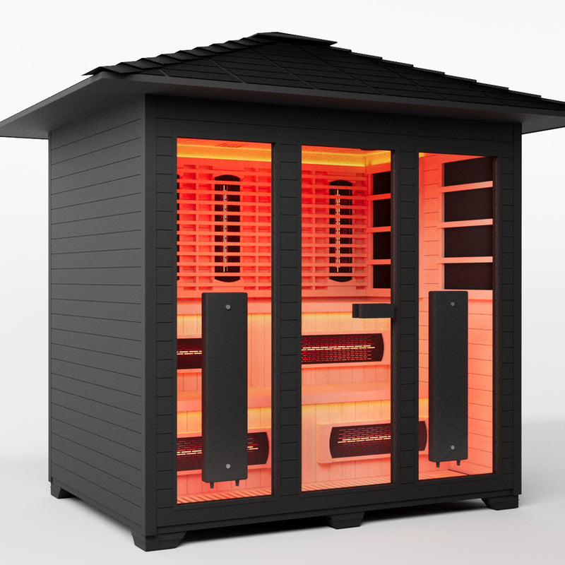 Smartmak 6-8 Person Outdoor Full-spectrum Infrared Sauna with Red Light Therapy - Black 4