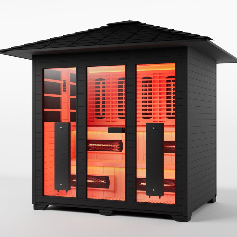 Smartmak 6-8 Person Outdoor Full-spectrum Infrared Sauna with Red Light Therapy - Black 4