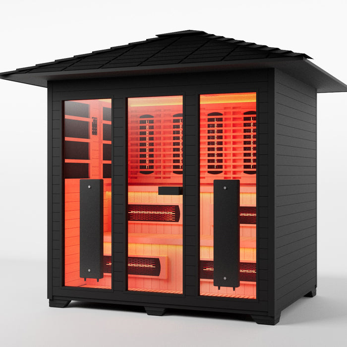 Smartmak 6-8 Person Outdoor Full-spectrum Infrared Sauna with Red Light Therapy - Black 4