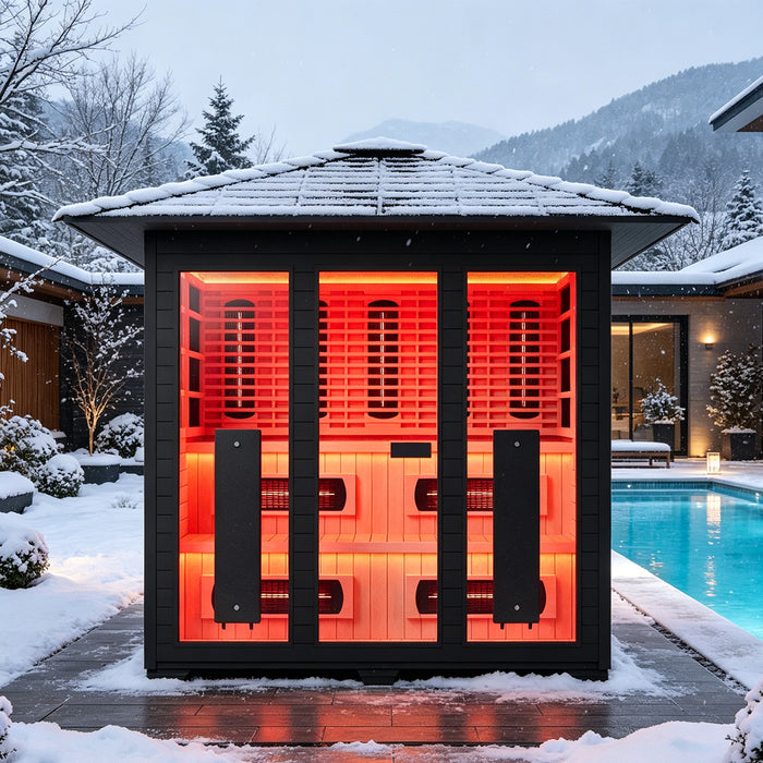 Smartmak 6-8 Person Outdoor Full-spectrum Infrared Sauna with Red Light Therapy - Black 4