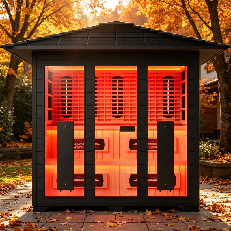 Smartmak 6-8 Person Outdoor Full-spectrum Infrared Sauna with Red Light Therapy - Black 4
