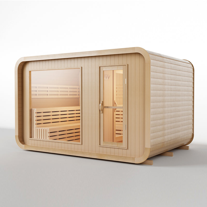 Smartmak 6-8 Person Outdoor Traditional Sauna with Panoramic Glass and Integrated Lounge/Changing Area - Square 3