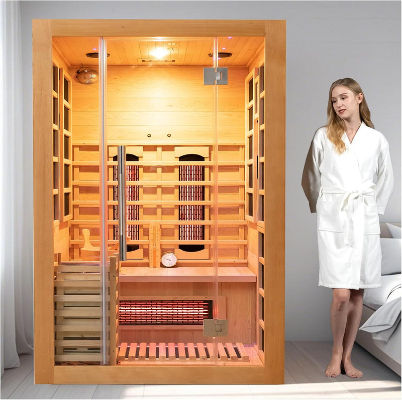 Wood Home Hybrid Sauna Room for 2 Person, Far Infrared & Steam Dual System | Indoor Traditional Saunas