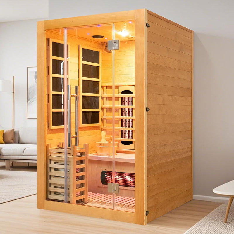Wood Home Hybrid Sauna Room for 2 Person, Far Infrared & Steam Dual System | Indoor Traditional Saunas