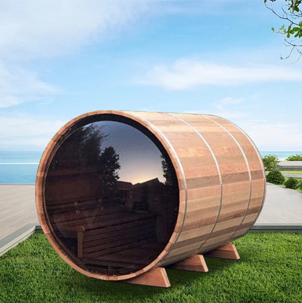 Smartmak® Outdoor Steam Sauna Barrel Sauna With Panoramic View Window - Barrel 5
