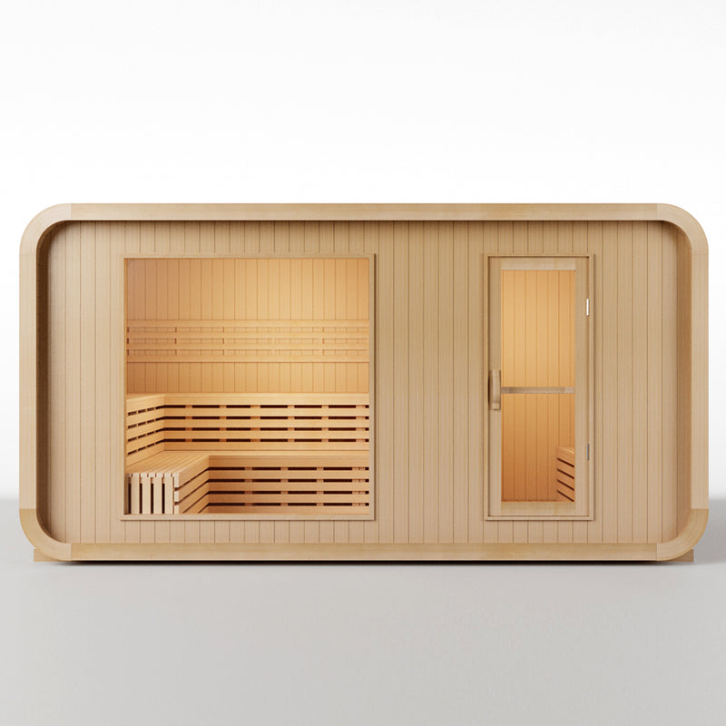 Smartmak 8-10 People Outdoor Square Traditional Steam Sauna with Panoramic Window & Changing Lounge - Square 4