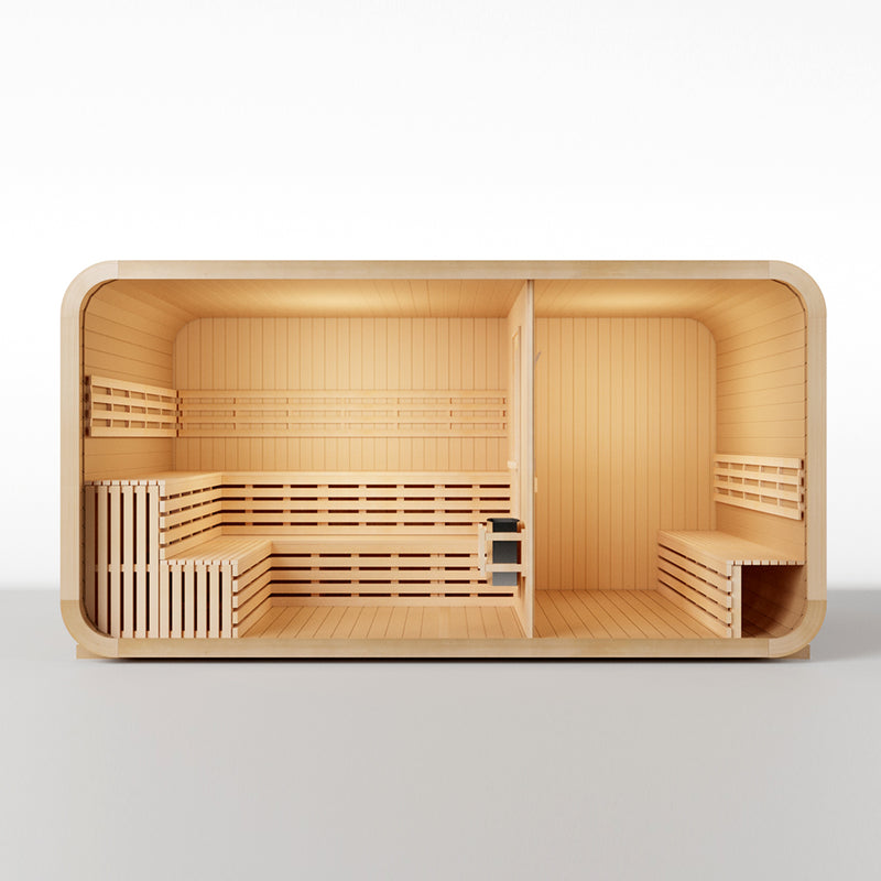 Smartmak 8-10 People Outdoor Square Traditional Steam Sauna with Panoramic Window & Changing Lounge - Square 4