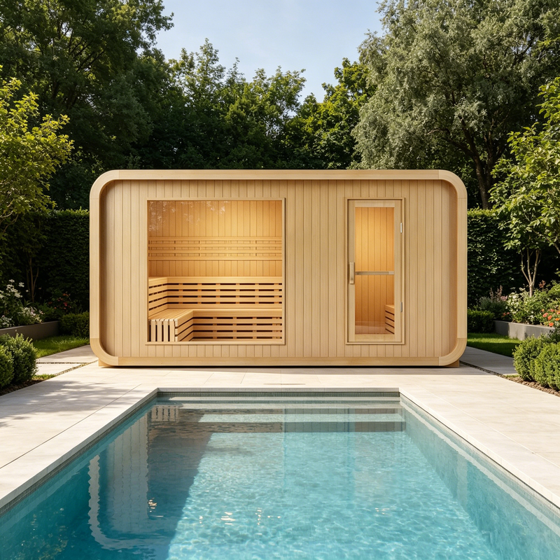 Smartmak 8-10 People Outdoor Square Traditional Steam Sauna with Panoramic Window & Changing Lounge - Square 4