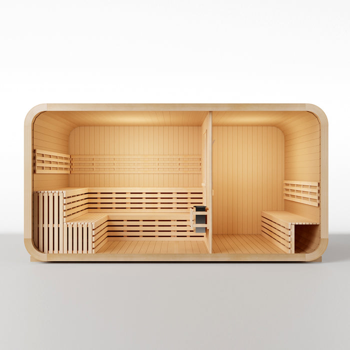 (New Style) Smartmak 8-10 People Outdoor Square Traditional Steam Sauna with Panoramic Window & Changing Lounge - Square 4