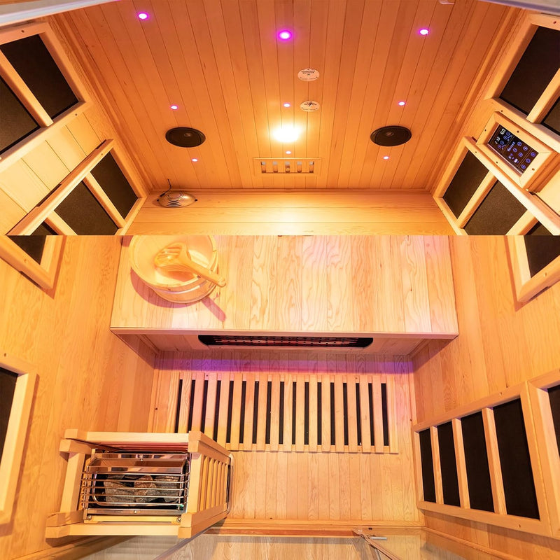 Wood Home Hybrid Sauna Room for 2 Person, Far Infrared & Steam Dual System | Indoor Traditional Saunas